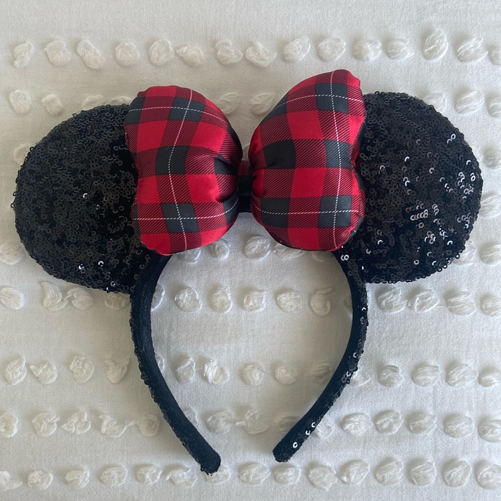 Disney Christmas Plaid Bow Ears Headband